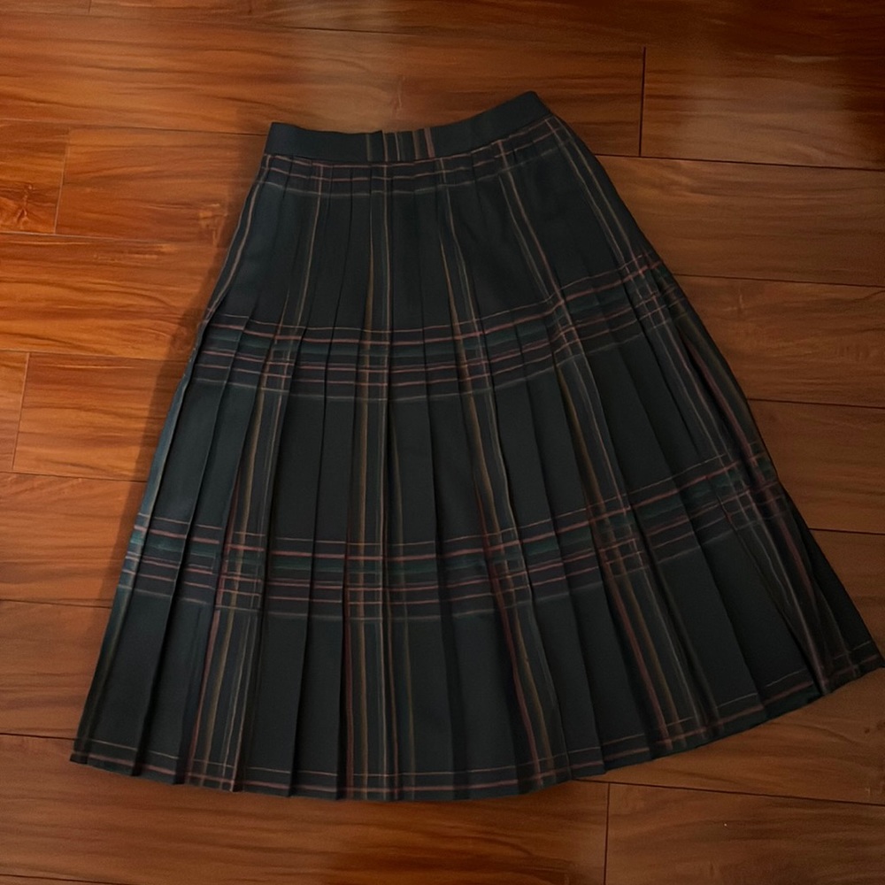 Navy plaid midi length preppy skirt